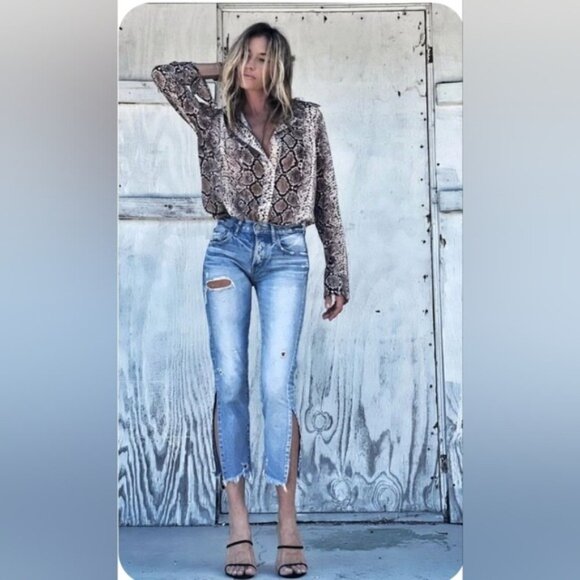 Wrap Top Slinky Snakeskin Long Sleeve Layer Chic - Picture 10 of 15